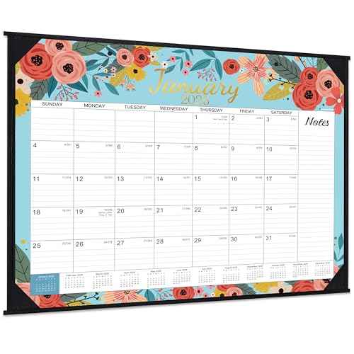 2026 Desk Calendar - Large Desk Calendar 2026, Jan. 2026 - Dec. 2026, 22" x 17", 2026 Calendar 12 Month with Corner Protectors, Desk Pad, To-Do List & Notes, Desk/Wall Calendar for Planning or Organizing - Blue Floral