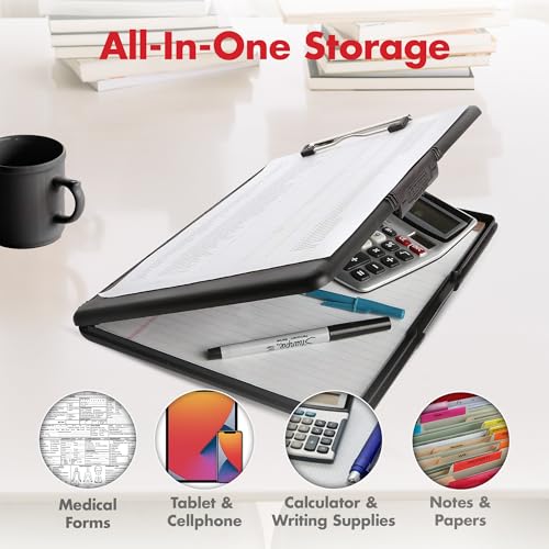 Dexas Slimcase 2 Black Plastic Clipboard with Storage, 12.5 x 9.5 in (A4) Nursing Clipboards