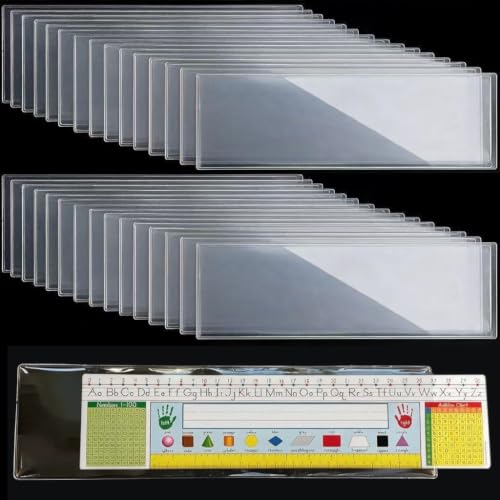 40PCS Classroom Nameplate Pockets - Clear Self-Adhesive Desk Tag Holders, 10.3 x 3.3 Inches, Thick PVC, Removable for Student Desks