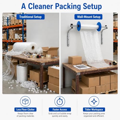 MiBoce 120CM Wall Mount Bubble Foam Wrap Dispenser Galvanized Steel Packaging Holder