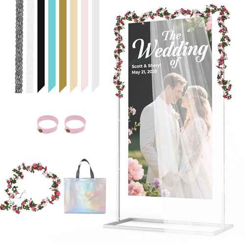 Wedding Welcome Sign Stand, Adjustable Wedding Sign Holder,Heavy Duty Metal Welcome To Our Wedding Sign Display Stand for Wedding Parties Commercial Events (White)