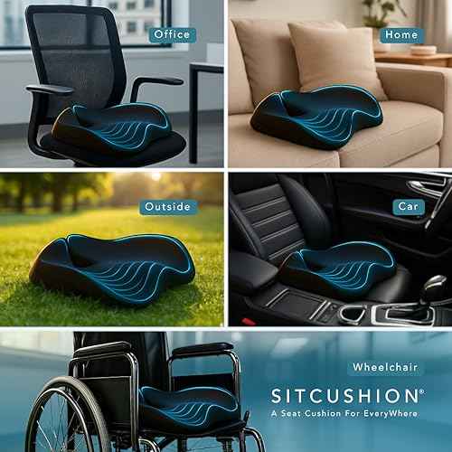 Ergonomic Memory Foam Chair Cushion for Tailbone, Sciatica & Lower Back Pain Relief - Extra Large Seat Cushions for Office Chairs - Orthopedic Coccyx Pad for Desk, Car & Wheelchair (Black)