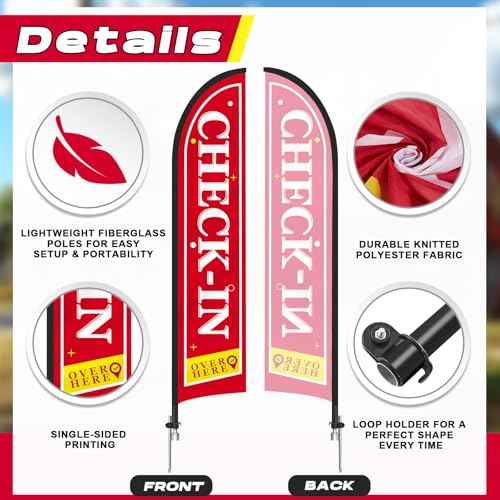 Check in Sign Feather Flag pole kit 15 ft Tall Race Marathon Banner with Pole and Ground Stake for Marathons Special Events Outside Business Promotion
