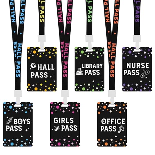 Classroom Hall Pass Set - 6 Colorful PVC Student Passes for Teachers & Staff