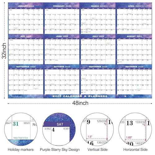 32" x 48" 2026 Wall Calendar Dry Erase - Large Starry Sky Calendar Wet & Dry Erasable Laminated 12 Month Annual Yearly Planner, Reversible, Horizontal/Vertical (2026 Wall Calendar)