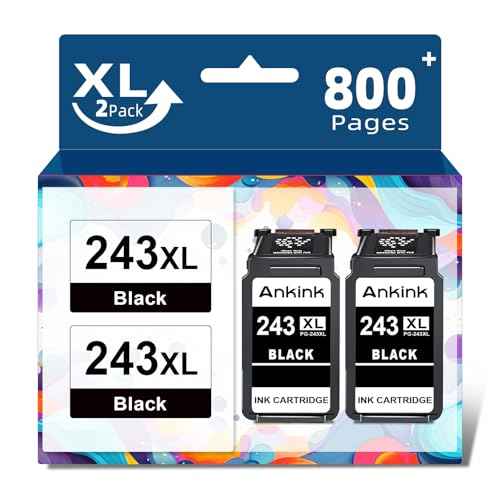 243XL Black Ink Cartridges Replacement for Canon Ink 243 PG-243 XL Cartridge Fit for TR4520 TR4522 MG2520 MG2522 MG2922 TS3322 TS3122 TS202 MX490 MX492 Printer (Black, 2-Pack)