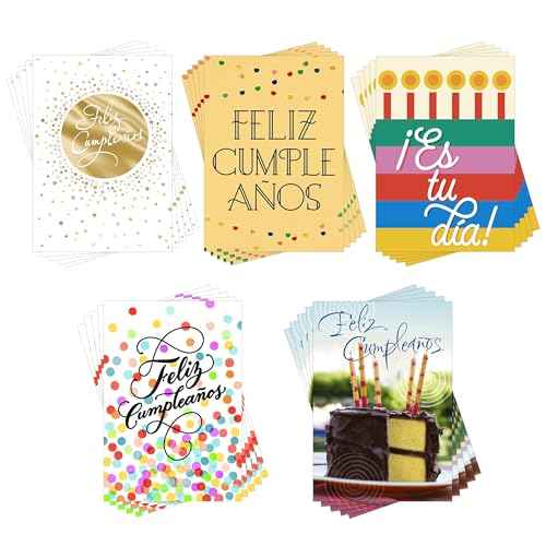 Hallmark Business Bulk 25 Pack Assorted Spanish Birthday Cards for Employees & Customers (Feliz Cumplea?os), 5 x 7 Cards, Message Inside, Envelopes Included