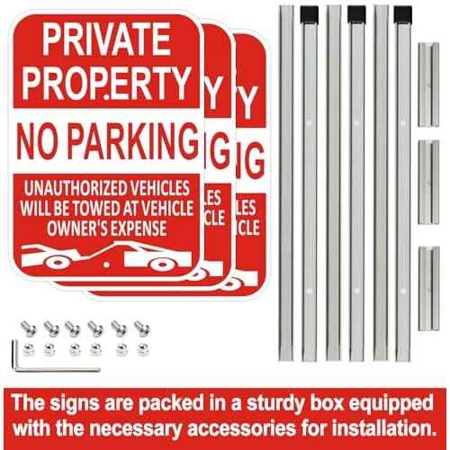 (3 Pack) Lxysign Large Private Property No Parking Sign with Stake 36" Tall,14" x 10" No Parking Sign Vehicle Towed At Owner's Expense Sign, Reflective Rust Free Aluminum Sign