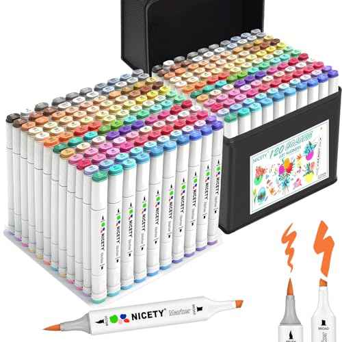 NICETY 120 Colors Alcohol Markers Dual Tip Brush & Chisel ? Alcohol Based Art Marker Set for Sketching, Drawing, Coloring, Painting, Illustration ? Markers for Artists, Adults, Beginners