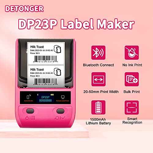 DP23 Label Maker, Bluetooth Portable Thermal Printer Sticker Printer for Home Office Organization Clothing Jewelry Retail Barcode Sticker Maker Machine with 2'' x1.18'' Labels-200pcs/Roll