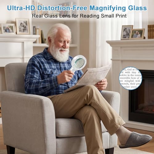 Nazano Magnifying Glass 10X with 12 LED Lights - White Senior Reading Aid