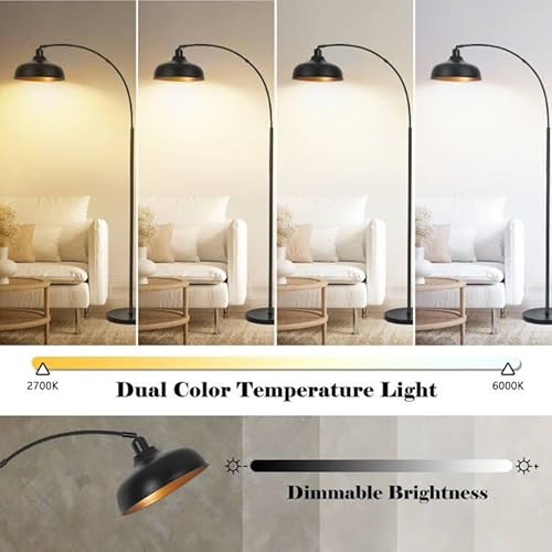 Arch Floor Lamps with Remote - Dimmable Floor Lamp 70¡±, Black Tall Lamp with 360¡Æ Adjustable Hanging Metal Shade, Arc Lamps Floor Standing with 9W Bulb, Over Couch Lamps for Living Room, Foot Switch