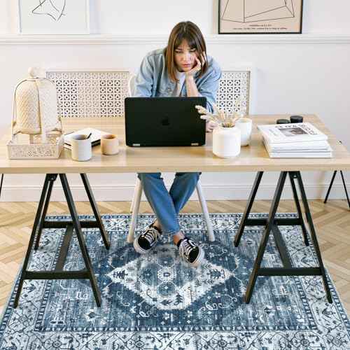 Anidaroel Office Chair Mat for Hardwood & Tile Floor, 4x6 Floor Mat for Office Chair, Under Desk Rug for Rolling Chair on Hardwood, Low Pile Carpet Floor Protector Rug, Easy to Clean, Blue