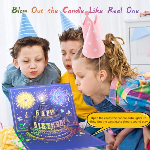Blue Pop Up Birthday Card with Music, Lights & Fireworks - Unique Gift