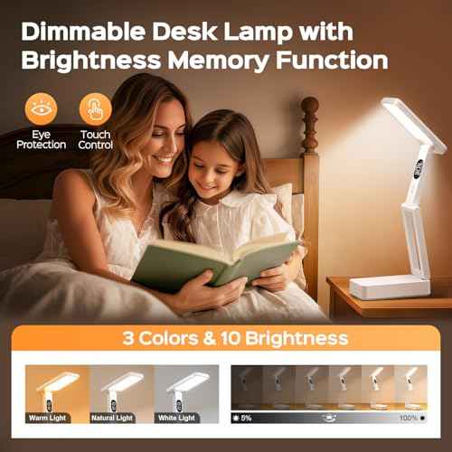 Small Desk Lamp,10000mAh Battery Operated Lamp,3 Colors+Dimmable Desk Light,LED Desk Lamp with USB Charging Port+Digital Clock+45min-Timer,Wireless & Portable Light,Desk Lamps for Home Office,Craft