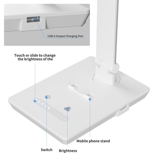LED Desk Lamp with USB Charging Port, 14W 900LM Dimmable Eye-Caring Reading Desk Light for Stepless Dimming & 5 Lighting Modes, 9 Brightness Touch Control Desk Light for Reading, Office, Crafting