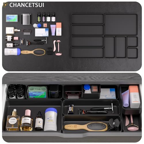 Black 9-Piece Stackable Drawer Organizer Set for Desk & Home Storage
