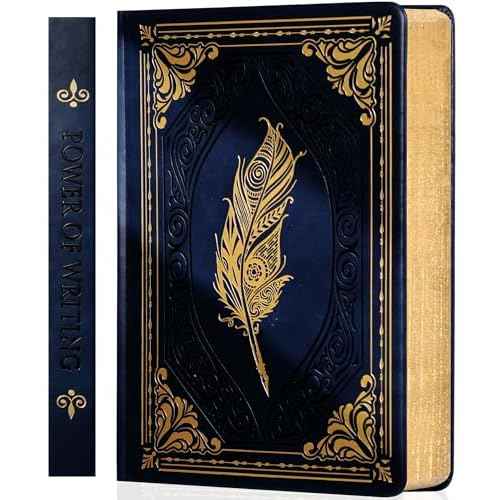 CAGIE 320 Pages Thick Hardcover Journaling Notebooks Vintage Leather Journal for Women Men A5 College Ruled Journals for Writing with Gift Box, 5.7 x 8.3 in, Blue