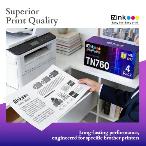 E-Z Ink 4-Pack TN760 High-Yield Toner Cartridges for Brother Printers