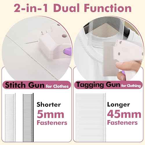 2-in-1 Stitch Gun for Colthes & Tagging Gun for Clothing£¬Stitchy Quick Clothes Fixer with 5000pcs Fasteners£¨4000 5mm Black/White Sewing + 1000 45mm Tagging) & 6 Needles£¨White)