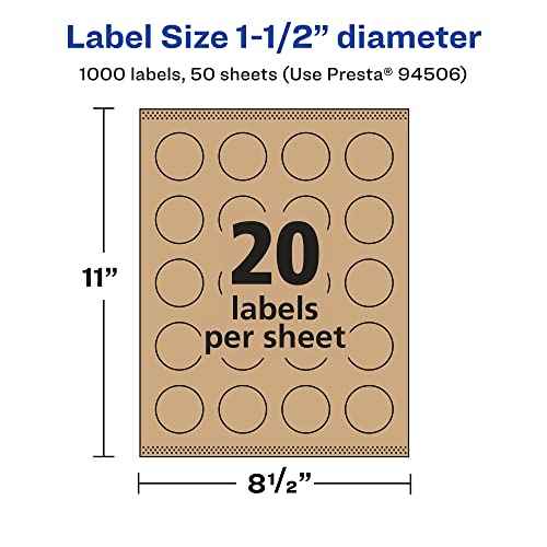 Avery Kraft Brown Round Labels, Sure Feed Technology, 1.5" Diameter, 1,000 Kraft Brown Labels, Print-to-The-Edge, Laser/Inkjet Printable
