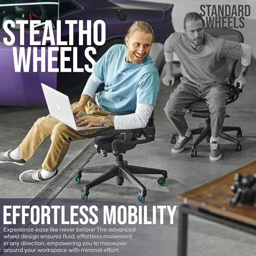 STEALTHO Chair Casters 5-Pack with 2 Locking Wheels | Heavy-Duty Office Rollers | Silent | Polyurethane Floor Safe | Standard Fit 7/16" x 7/8" | 600lb Load Capacity | Navy Blue
