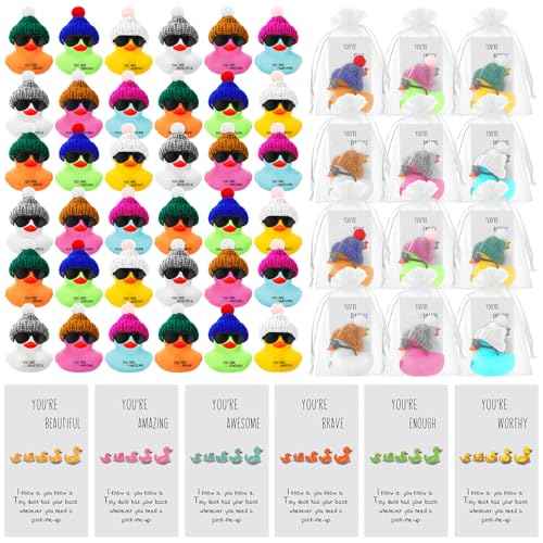 Liliful 48 Set Employee Appreciation Gift Bulk for Coworker You Are Awesome Sign Card Cheer up Rubber Ducks with Glasses Inspirational Mini Christmas Thank You Gift for Staff Team Teacher Women