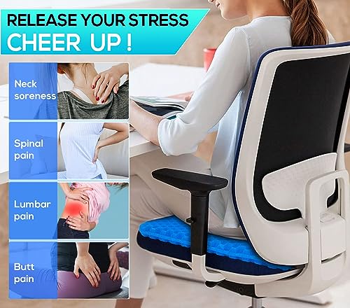 Helishy Gel Seat Cushion 1.65in Double Thick Blue – 16.5x14.5in Tailbone, Sciatica Pain Relief