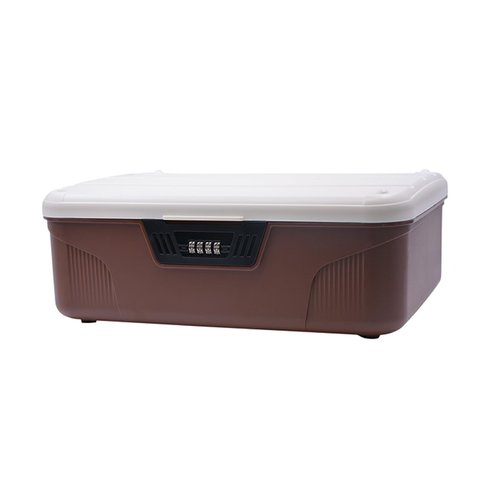 Qiveno Lockable Storage Bin - 4.2 Gallon Locking Container with 4-Digit Combination Lock, Stackable Plastic Organizer Box for Usable As Item Organizer Or Office File Storage/Camping(Brown)