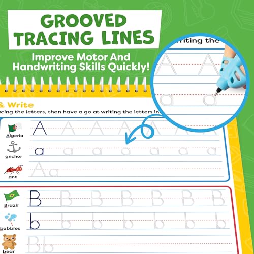 Kids Grooved Writing Practice Books Set with Magic Pens and Refill Pack