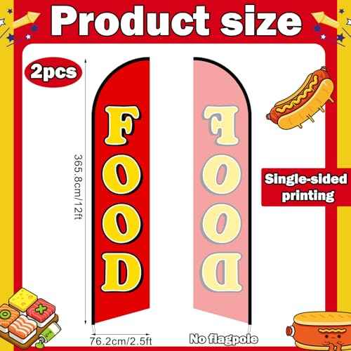 2 Pack Food Advertising Feather Banner 12ft Food Truck Advertising Swooper Flag Banner Sign for Store Fronts, Businesses, Retailers, Shops, Events, Fairs
