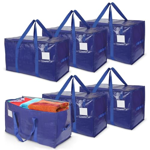 Heavy Duty Moving Bags 6 Pack, 90L Extra Large Storage with Zipper &