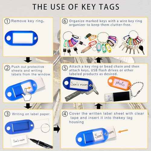 Key Tag Set (40 Plastic Key Labels with 10 Ball Chains & 4 Cable Key Rings) - Versatile for USB Drives, Luggage, Home/Office Key Organization