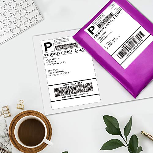 KKBESTPACK 200 Half Sheet Shipping Labels for Laser & Inkjet Printers – White Self-Adhesive Mailing Labels 8.5 x 5.5, 2 Labels per Sheet