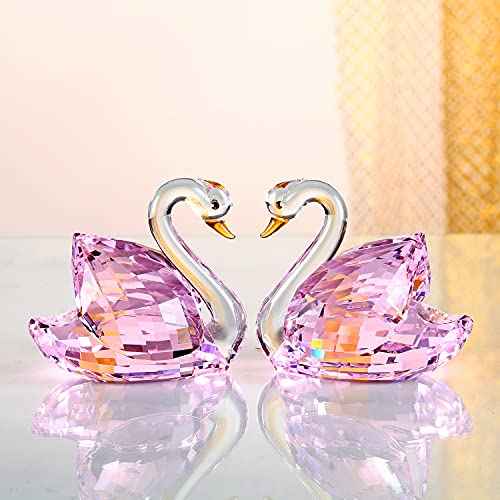 DOJOZ Crystal Swan A Pair Valentines Day Sweet Gifts Figurine Collection Ornament (Pink)