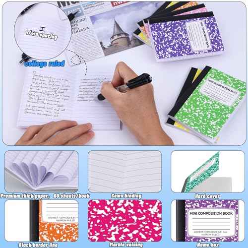 72 Pack Mini Composition Notebooks Bulk College Ruled Half Composition Notebook Narrow Ruled Small Pocket Marble Journal 8 Colors-4.5" x 3.25"-60 Sheets for Kids Students Office School Supplies