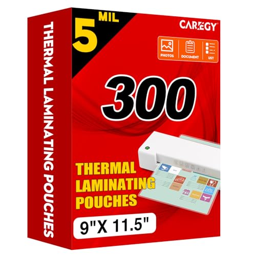 CAREGY 300 Pack Laminating Sheets, Holds 8.5 x 11 Inch Sheets,5 Mil Thermal Laminating Pouches,9 x 11.5 Inches Lamination Sheet Paper for Laminator, Clear, Letter Size, Office and School Supplies