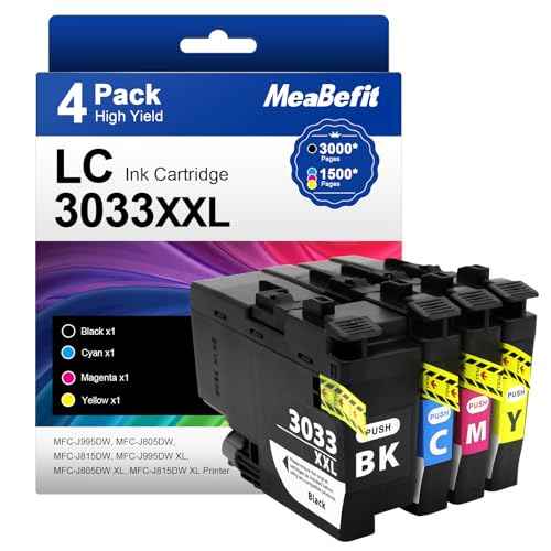 4-Pack LC3033XXL LC3033 XXL High-Yield Ink Cartridges Replacement for Brother LC3033XXL LC3033 XXL Compatible with MFC-J995DW J805DW J815DW Printers (Black Cyan Magenta Yellow)