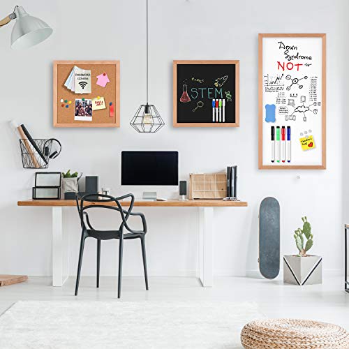 Magnetic Dry Erase White Board/Chalkboard/Cork Board, 3 in 1 Combination Board with Real Natural Wood Frame, 12" X 12" and 24" X 12"¡¦