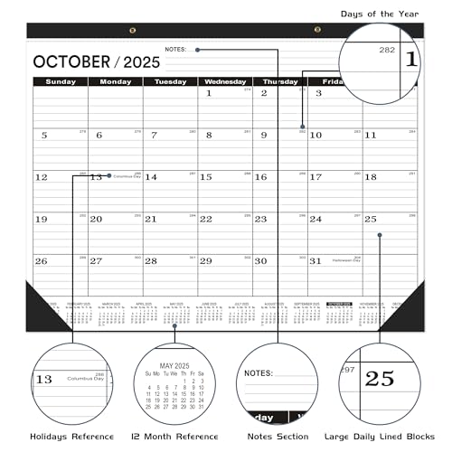 Desk Calendar 2025-2026 large 22 x17 (October 2025-March 2027) 2025-2026 Desk Calendar Large 22 x17,Classic Black Calendar 2026,Large Calendar 2026 with Plastic Cover