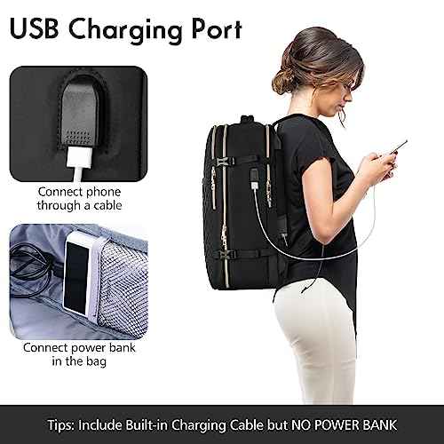 MOMUVO Travel Backpack for Women, Carry On Backpack Airline Approved with 3 Packing Cubes, 15.6 Inch Laptop Backpack with USB Charging Port, Casual Daypack for Weekender Business College, Black