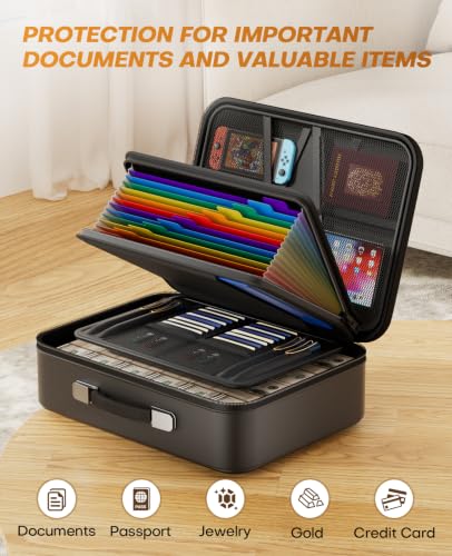 Fieetra Black Fireproof Document Safe Box with Lock, Portable Home Office Organizer
