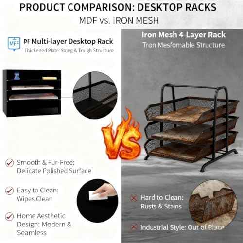 EMERIT Paper Organzier Wood Desktop Organizer Storage Letter Tray File Sorter with Adjustable Shelves for Home Office