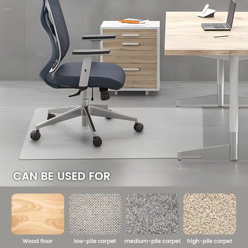 Office Chair Mat 47x32 1/7" Thick Heavy Duty – Flat Shipping, Clear PET Chair Mat for Carpet & Hardwood (1Pack, 47"x32"×1/7")