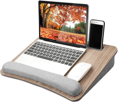 HUANUO Wooden Grain Laptop Lap Desk with Cushion, Fits 15.6", Medium