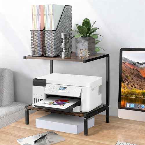 Printer Stand with Storage for Desk, 2 Tier Desktop Printer Stand-Multi-Purpose Desk Organizer, Large Wooden Printer Table for Folders,Books,for Fax Machine, Scanner,Home Office, 3D Printer