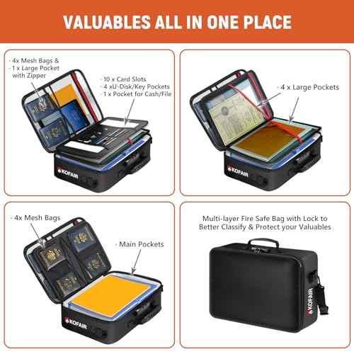 Fireproof Document Bag (17 x 12 x 5 inch) with Lock, 5200¡ÆF Fireproof Document Lock Box with Shoulder Strap, Multi-Layer Important Document Safe Storage, Fire Safe File Organizer