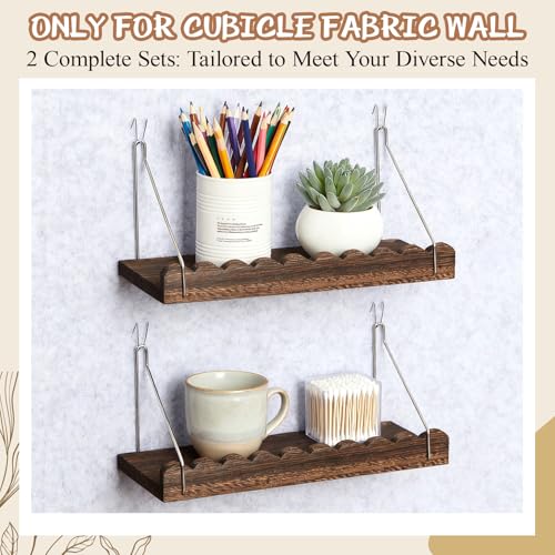 AceOrbit 2 Pack Wooden Wall Cubicle Shelves with Hooks - Dark Brown Office Organizer