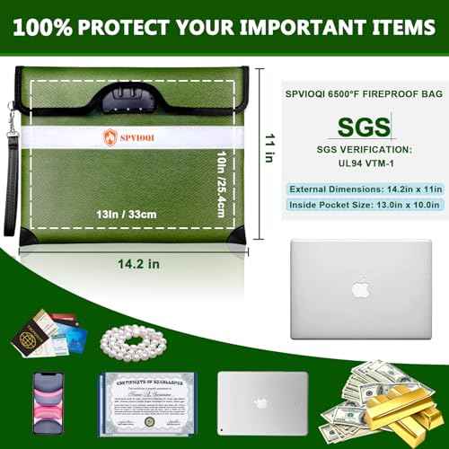 Upgraded 6500¡ÆF Fireproof Document Bag with Lock, Fireproof Money Bag for Cash w. Zipper/Reflective Strip, 10Layers of Heat Insulated Materials, Water Resistant Fireproof Bag for Documents, Fire Bag