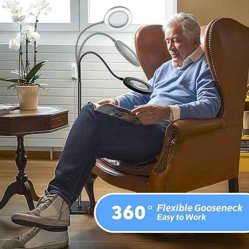 10X Magnifying Glass with Light Three Color Temperature LED Adjustable Height Floor Lights Suitable for Reading, Handicrafts, and Jewelry Merchants